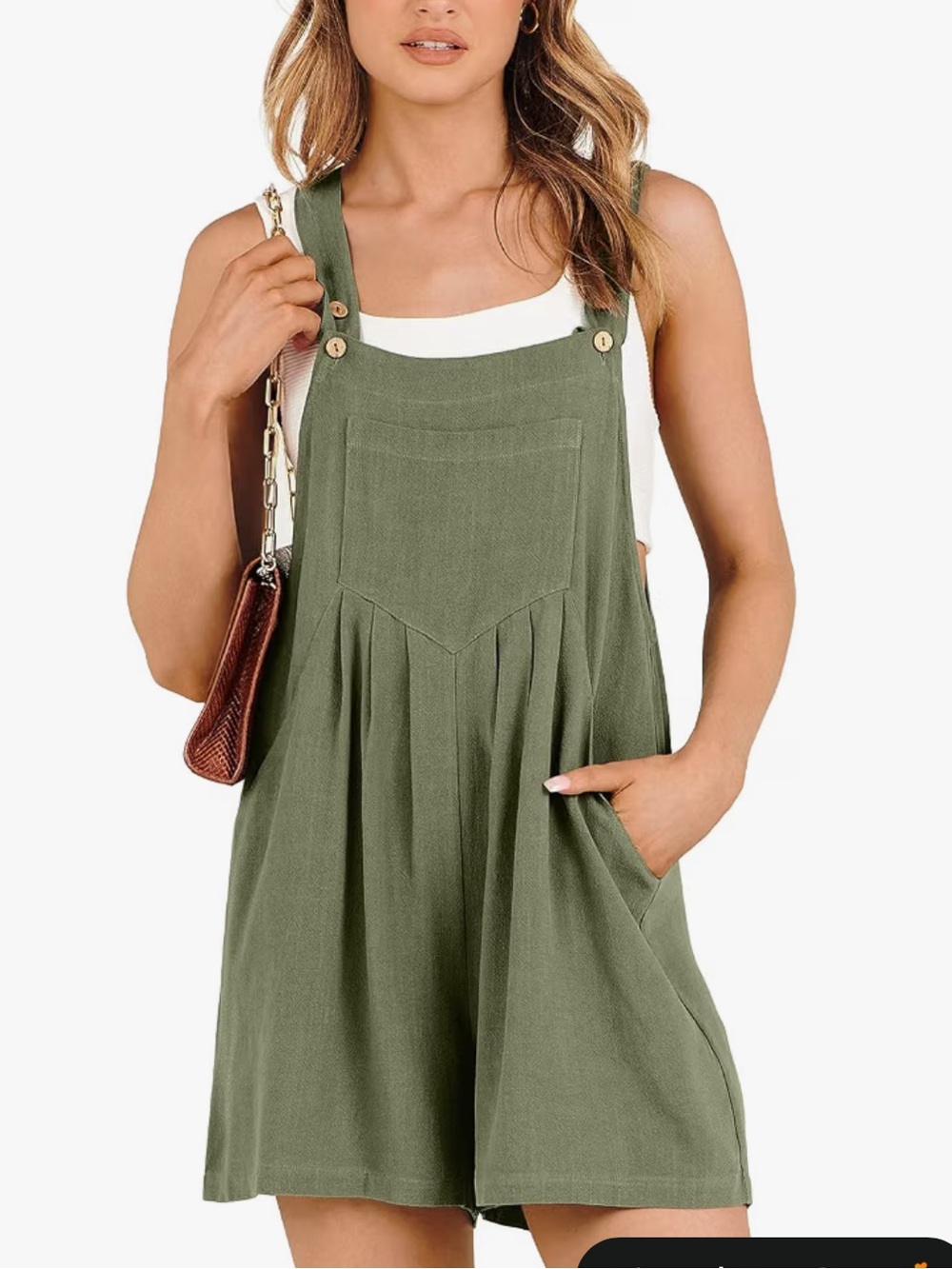 Anrabess Olive Green Casual Short Overalls
